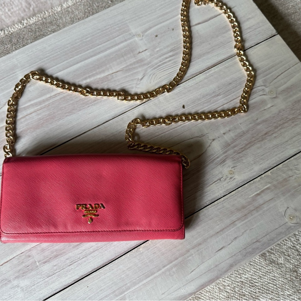 Prada Pink and Gold Leather Clutch